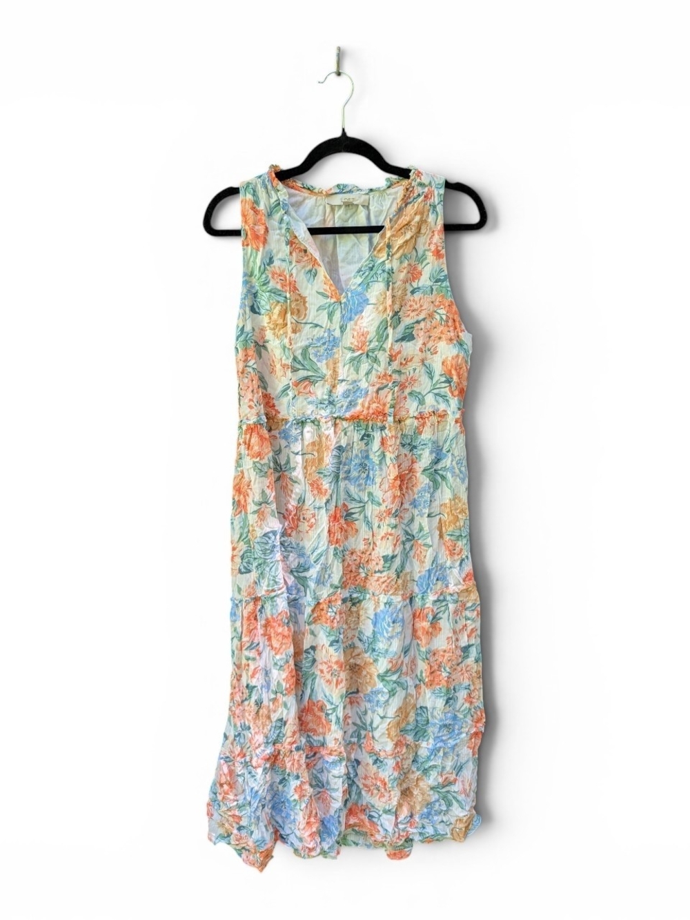 LOFT Floral Sleeveless V-Neck Midi Dress - Blue, Coral, Cream